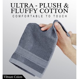 QCS Towels - Face Cloths - 33 x 33 cm - 100% Zero Twist Cotton - Lightweight and Highly Absorbent Quick Drying Washcloths for Gym, Hotel, and Spa - Flannel (Grey, Beige, White, 6)