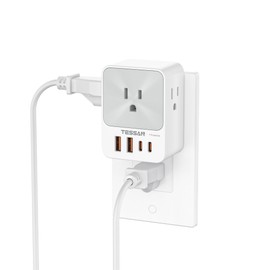 TESSAN 20W Regleta Multicontacto Pared, Protector de Sobretensiones con 3 Enchufes de CA y 4 USB (2 USB C), Conector Multiple Outlet para el Hogar, Oficina, Dormitorio, Viaje Accesorios, Gris