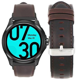 Lamshaw Compatible with Ticwatch Pro 5 Smartwatch Bands, 24mm Leather Breathable Replacement Smartwatch Strap Wristband Compatible for Ticwatch Pro 5 Android Smartwatch (Crazy Horse-Coffee)