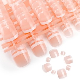 LIARTY Pack of 140 Toenails Suitable Summer French False Toenails Set Natural Nail Design for Full Cover Artificial Toe Nail Tips for Women and Women