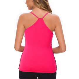 MANER Women’s Sequin Tops Glitter Party Strappy Tank Top Sparkle Cami (M/US 8-10, Bright Pink/Rose Red/Red)