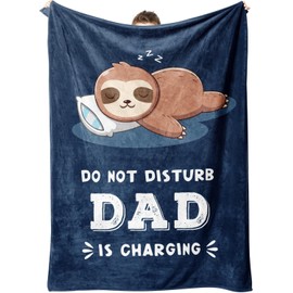 Funny Dad Birthday Gifts, Dad is Charging Sloth Blanket 60" x 50", Present for Father from Daughter Son, Daddy Gifts for Fathers Day Christmas, Super Soft Throws Blanket for Father