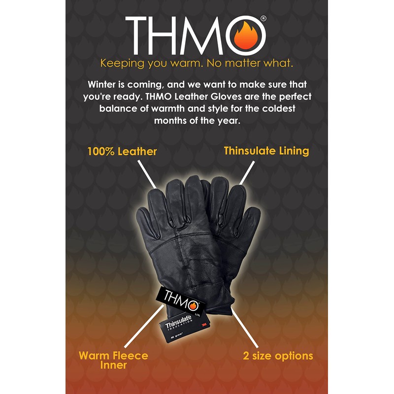 THMO Men's Thinsulate Leather Gloves for Winter Windproof Outdoor Fleece
