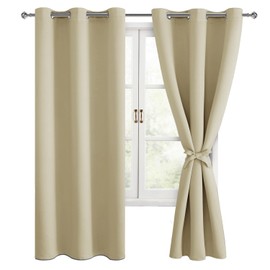 Hiasan Blackout Curtains for Bedroom, 42 x 63 Inches Length - Thermal Insulated & Light Blocking Window Curtains for Living Room, 2 Drape Panels Sewn with Tiebacks, Light Beige