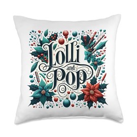 Festive Designs for Lolli and Pop Christmas fun Pop Lolly Christmas Holly Poinsettia Throw Pillow, 18x18, Multicolor