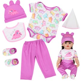 ECORELF Baby Doll Clothes for 20-22 Inch Dolls, 6 Pack Reborn Doll Clothes and Accessories Outfit Include Tops, Pants, Hat, Socks, Care Towel, Bib