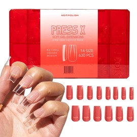 Notpolish PRESS X Soft Gel Nail Extensions - Medium Natural Square Nail Tips - Pre-Shaped Fake Nails for Easy Application - Durable, Break-Resistant Press On Nails with 14 Sizes (630 Pieces)
