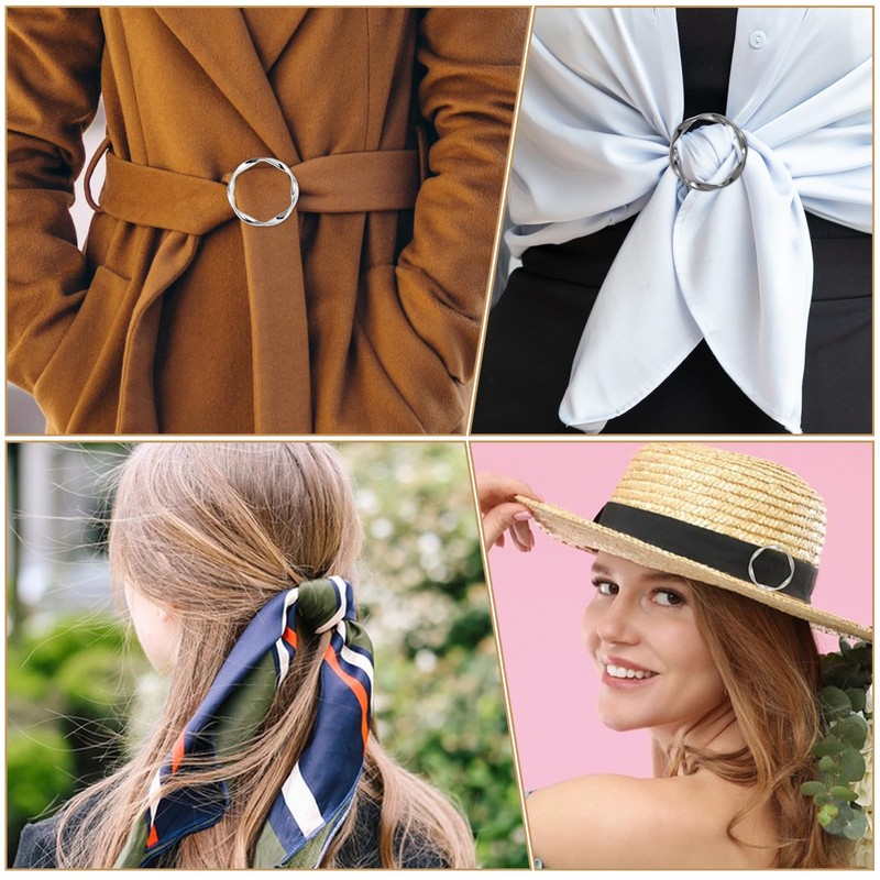 14 Pcs Silk Scarf Ring Circle T-Shirt Ties Clips for
