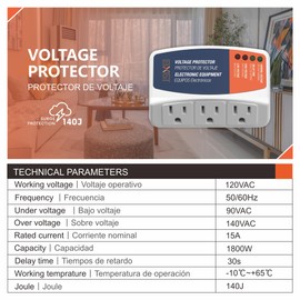 BXST Refrigerator Surge Protector 3 Outlet Power Strip for Home Appliance 30S Delay Voltage Protector Brownout Surge Protector Plug for TV/PC/Fridge15A 1800W 140J