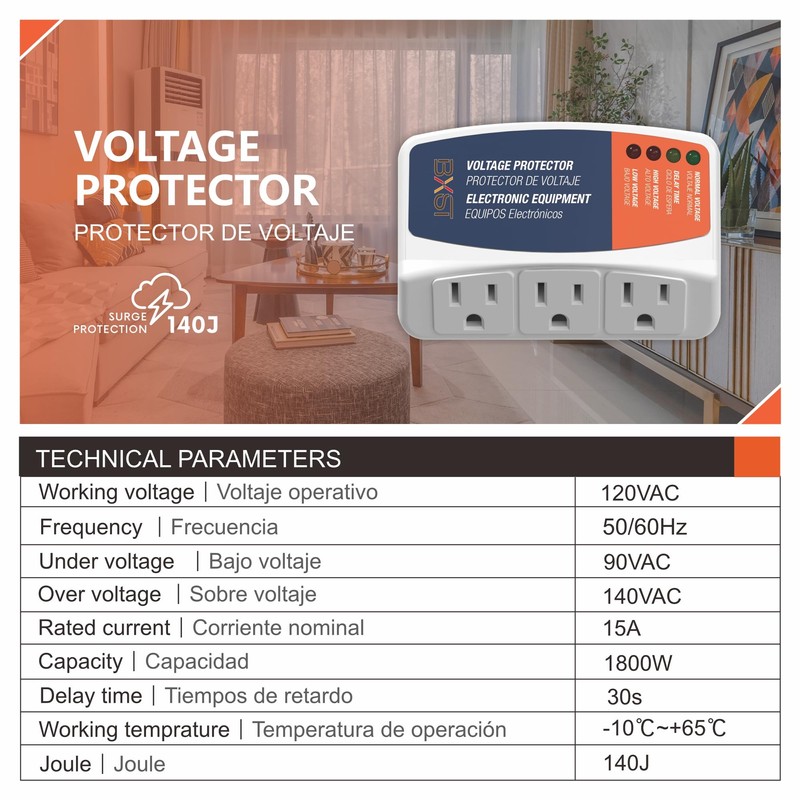 BXST Refrigerator Surge Protector 3 Outlet Power Strip for Home