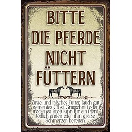 Weatherproof 30 x 20 cm Aluminium Dibond Warning Sign Horse Stable Riding Riding Paddock Horse Box Decorative Metal Sign "Bitte NICHT FüTTERN"