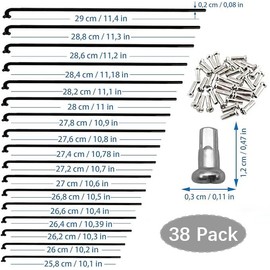 Ruikcoll Pack of 38 Mountain Bike Spoke with Spoke Nipples, Bicycle Spokes, Suitable for Bicycles, Mountain Bikes, Children's Bicycles etc. (Black, 270 mm)