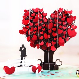 Liif Love Tree Couple Valentines Day 3D Greeting Pop Up Card, Happy Anniversary, Wedding, Mother's Day, Engagement, Birthday, For Wife, Husband,With Message Note & Envelop,Large Size 8x6 inch