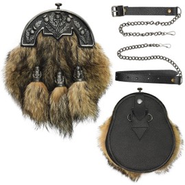 HIGHLAND REDSTONE Full Dress Real Scottish Kilt Sporran antique (Coyote Fur)