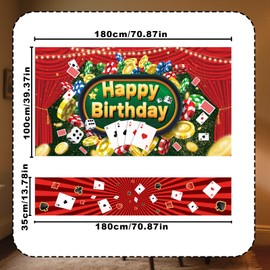 Tinoaly Casino Party Decorations, Clear Printing Party Banner Polyester Las Vegas Backdrop Photo Background Casino Table Flag for Birthday Card Poker Night