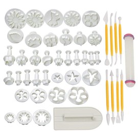 Soleebee 46-Teiliges Fondant Ausstecher Set Ausstechformen für Buchstaben, Zahlen, Rose Blume Formen Set Fondant Werkzeuge Auswerfer Stempel Modellierwerkzeug für Torten Deko