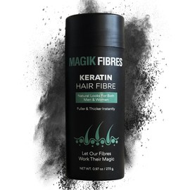 Magik Fibres Hair Fibres for Men and Women, Premium Keratin Hairline Powder for Thinning Hair, Adds Instant Volume for a Natural Look, Sweat Resistant, No Clumps, 27.5g Bottle (Black)