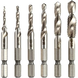 TINGMEI Drill Tap Bits,M3 M4 M5 M6 M8 M10 Metric Units HSS Drill and Tap Bits 1/4" Hex Shank - 6PCS (Silver Color)