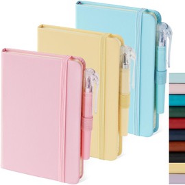 NIRMIRO Small Notebook Journal with Pen, Mini Pocket Mini Leather Journal for Women, Small Pocket Note Sheet for Work and Notes, Pink, Yellow and Sky Blue Leather Cover
