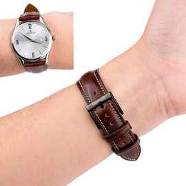 Gomvadr Quick Release Leather Watch Band, Two Tone Oil-tanned Leather Watch Straps 18mm 19mm 20mm 21mm 22mm Replacement Watch Belt for Men Women, Brown with Black Buckle, 22mm