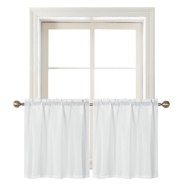 Home Queen White Waffle Bathroom Window Curtains, Water Repellent Rod Pocket Kitchen Drapes for Small Window, 2 Panels, 24 W X 36 L Inch Each