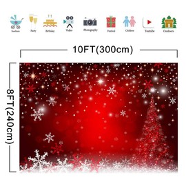 Haboke 10X8ft Soft Fabric Winter Red and Christmas Tree Backdrop for Photography Snowflake Bokeh Photo Background Banner Studio Props Christmas Party Decorations Supplies