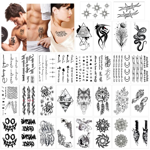 Konsait, Temporary Tattooing, Black Tattoo, Body Art, Small Arches, Tattoo Sticker, Artificial Arm Tattoos, Sticker For Men and Women, 30 Sheets