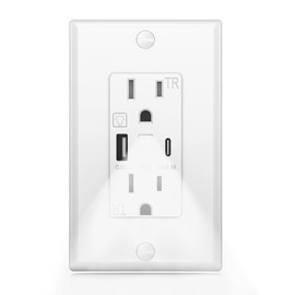 USB Outlet with Night Light,15 Amp Wall Outlets with Nightlight, 5V 4.8A Tamper-Resistant Electrical Receptacle with Type A & Type C Ports, Wallplate Included, ETL Listed(Daylight White LED, 1-Pack)