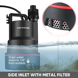 Tenzzola Sump Pump, 1/4 HP 2000GPH Submersible Utility Water Pump, Thermoplastic Portable Electric Water Removal Transfer Pump with 16.4FT Cord for Swimming Pool Basement Garden Pond Tubs Draining