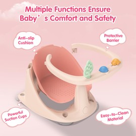 RPTGH Baby Bath Seat for Babies 6 Months & Up, Non-Slip with Suction Cups, Safe & Comfortable Infant Bath Seat for Bathtub, Pink