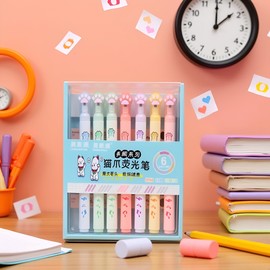 Calsgkspray 6pcs Set Colour mixture Double Head Highlighters,Vintage Highlighter,Candy Color Graffiti Pen, Cat Paw Shape Points Marker Liquid Highlighters for Office Journal Supplies