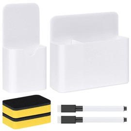 OFFCUP Magnetic Pen Holder, 2 Pieces Marker Holder, Magnetic Pen Holder with Whiteboard Sponge and Whiteboard Marker for Fridge Whiteboard Locker (Large and Small)