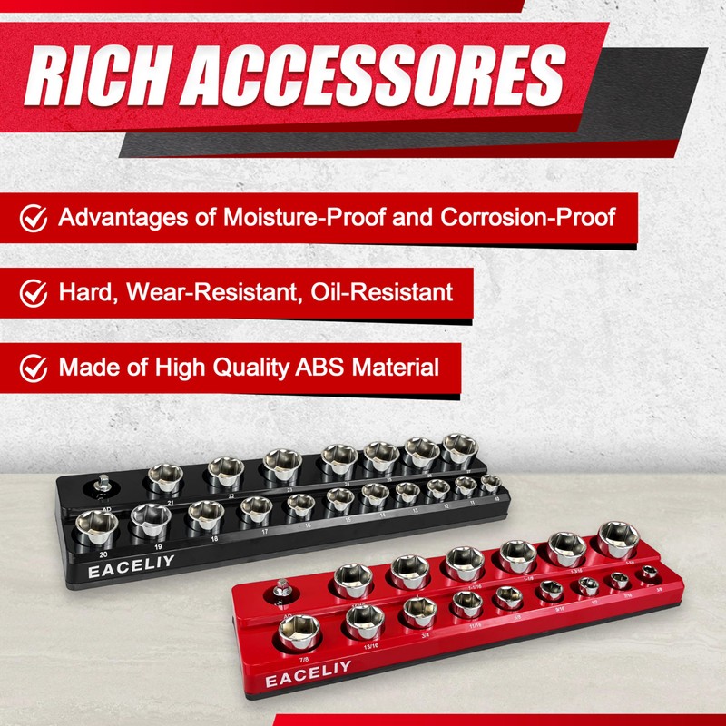 EACELIY 8Pcs Magnetic Socket Organizer Set, 1/2", 1/4" and 3/8"