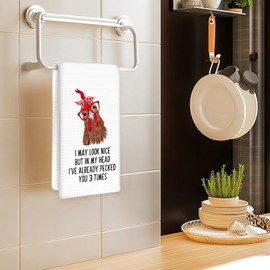 OINDADE Funny Chicken Kitchen Towels, Chicken Rooster Decor Hand Towels, I've Already Pecked You 3 Times Dish Towel Tea Towel for Kitchen Decorative, FunnyChicken Bathroom Kitchens Decor, 16x24In