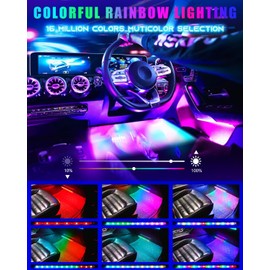RGB Dream Color Interior Car Strip Lights with Smart APP Remote Control, DIY Mode and Music Mode, Multicolor Footwell Under Dash Chasing Inside Light Kits for Cars Truck ATV UTV with Car Charger