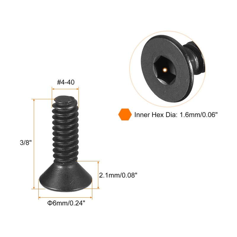 QUARKZMAN #4-40x3/8 Inch Flat Head Socket Cap Screws 10.9 Degree