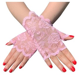 SHTGOI 1 Pair Women's Lace Gloves Short Bridal Fingerless Flower Lace Gloves Sun Protection Gloves Wedding Lace Gloves for Tea Party Funeral Wedding Party Costume Accessories, pink