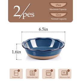 NUTRIUPS 6.5 Inch Ceramic Mini Pie Pans Set of 2, Small Pie Dish Set for Baking, Small Pie Pans Oven Safe