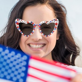 Kenailw 4th of July Outfits for Women Men Sunglasses, Red White and Blue Glasses Patriotic Decorations Forth of July Accessories (style-2)