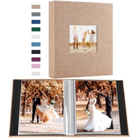 Miaikoe Small Photo Album 6x4 50 Pockets 2 Packs, Slip in Top Loading Linen Album Book Holds 100 Vertical 10x15cm Photos for Family Wedding Baby(Khaki)
