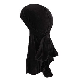 Faletony Velvet Long Tail Pirate Hat, Baotou Cap, Chemo Cap, Neutral Luxury Silk Durag, Super Long Tail Headdress - black