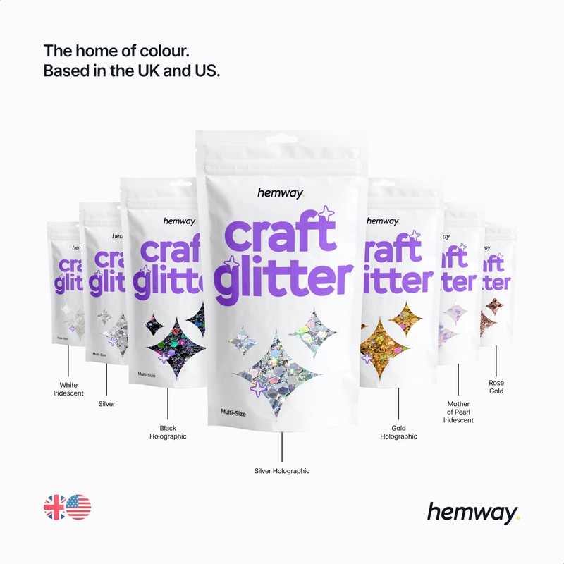 Hemway Craft Glitter Fluorescent Pink 100g Multi Size Glitter