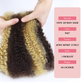 Unipearl Afro Kinkys Bulk Human Hair for Dreadlocks Kinky Curly Human Hair for Locs Extensions & Crochet 100% Real Human Hair for Marley Twist Braiding Hair 50 Gram 16 Inch #P4/27 Ombre Brown