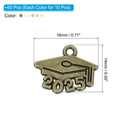 PATIKIL 2025 Graduation Tassel Charm Set, 60 Pcs Alloy 2025 Year Bachelor Cap Shape and Letter Charm for Graduation Tassel Graduation Cap Necklace Pendant DIY Key Making, Multicolored