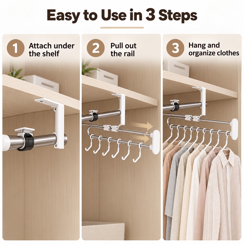 Pull-Out Trouser Rack for Closet Storage – Telescopic Stainless Steel