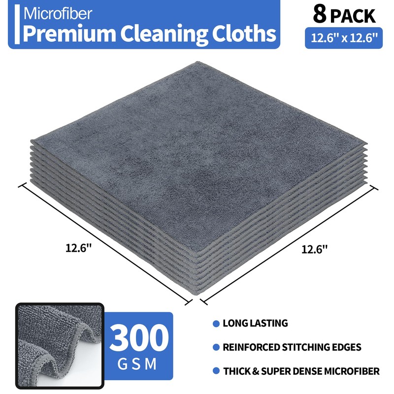 HOMERHYME Microfiber Cleaning Cloth, Premium 8 Pack Cleaning Towels, Lint-Free