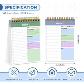 NOTEZMATE To Do List Notepad,2 Pack Tearable Daily Planner Notepad,320 Pages Undated Productivity Organiser,Double-Sided Printing Away Agenda to Do List padfor University Students,Home & Office