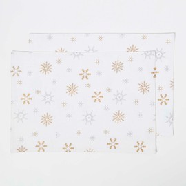 Homescapes - 100% Cotton Christmas Gold Snowflake Pack of 2 Placemats