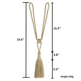 HedongHexi 2 Pack Gold Curtain Tassel Tibacks, Modern Rope Window Curtain Ties Backs for Draperies, Outdoor Elegant Decorative Curtain Holdbacks