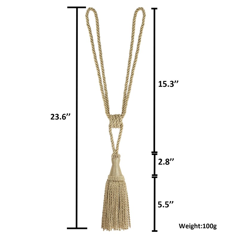 HedongHexi 2 Pack Gold Curtain Tassel Tibacks, Modern Rope Window